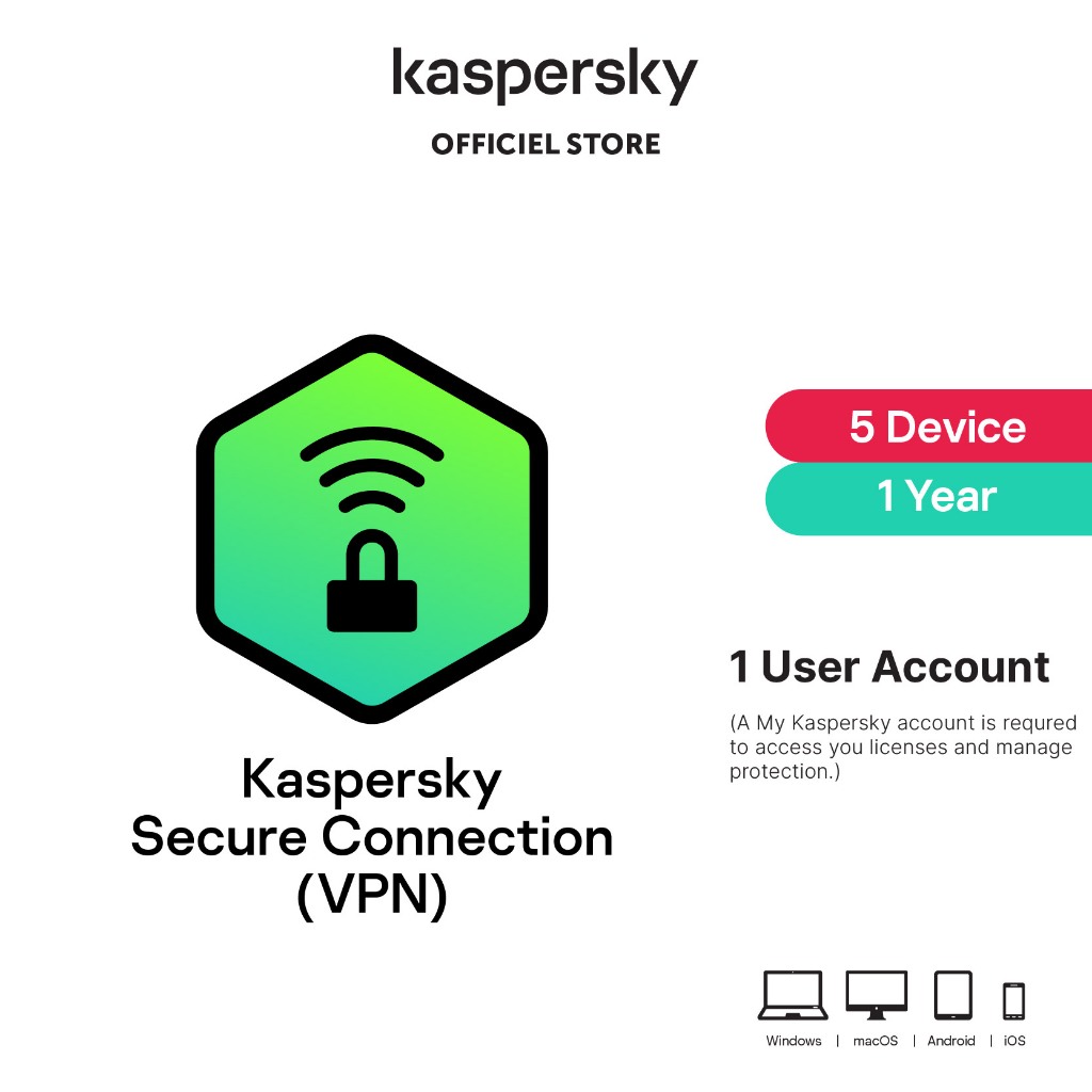 ภาพหน้าปกสินค้าKaspersky Secure Connection VPN 5 Devices 1 Year Safe Wi-Fi Connection 100% จากร้าน icomplus บน Shopee