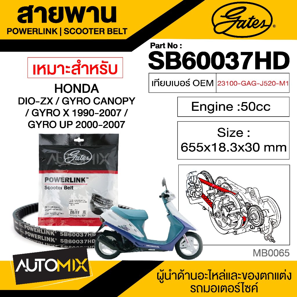 สายพาน-honda-dio-zx-50-cc-powerlink-scooter-belt-สายพานมอเตอร์ไซค์-อะไหล่มอไซค์-อะไหล่แต่ง-มอเตอร์ไซค์-mb0065