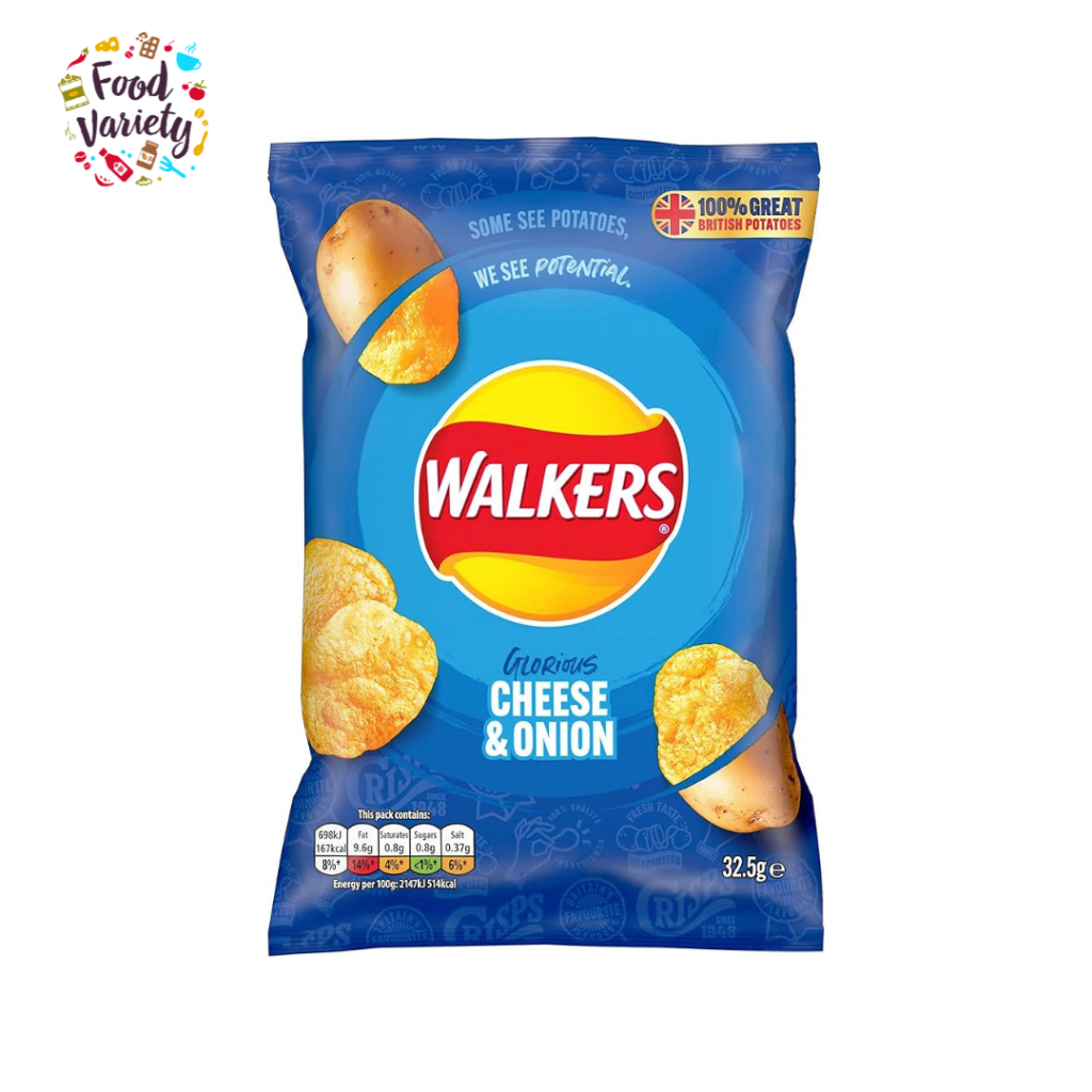 Walkers Cheese & Onion Crisps 32.5g วอล์คเกอร์ ชีส แอนด์ หัวหอม ทอดกรอบ