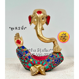 พระคเณศ ประทานพร งวงจุ่มขนม (Abstract Ganesha) **ทองเหลือง..ประดับหินสี** (Stones0075)