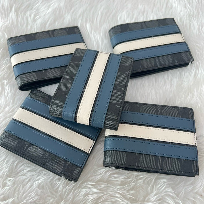 Slim billfold wallet in signature canvas with varsity stripe hotsell
