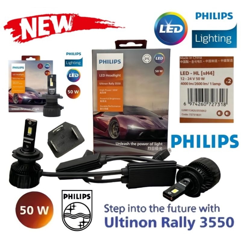 หลอดไฟหน้า-led-รุ่นใหม่-h4-philips-uitinon-rally-lampu-led-mobil-50-watt-4500-lumens-philips-แท้