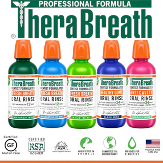 ของแท้นำเข้า🇺🇸 TheraBreath น้ำยาบ้วนปาก สูตรปราศจากแอลกอฮอล์ 24-Hour Fresh Breath Oral Rinse, Mild Mint, 16.0 fl oz