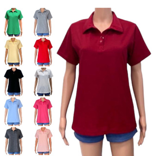 เสื้อโปโลผู้หญิงแขนสั้น 16 สี รอบอกเสื้อ 36-40 นิ้ว ทรงเข้ารูป ติดกระดุมสแนป ผ้าคอตตอนสีพื้น Women’s Polo Shirt