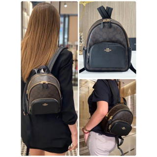 (ผ่อน0%) กระเป๋าเป้มินิ Coach Mini Court Backpack In Signature Canvas C8604 ลายซี สีน้ำตาลเข้ม 8นิ้ว