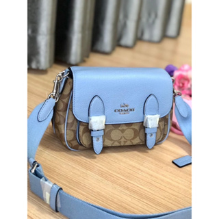 (ผ่อน0%) กระเป๋าสะพายข้าง 🔻COACH C6781 LUCY CROSSBODY IN SIGNATURE CANVAS ลายซี สีฟ้า