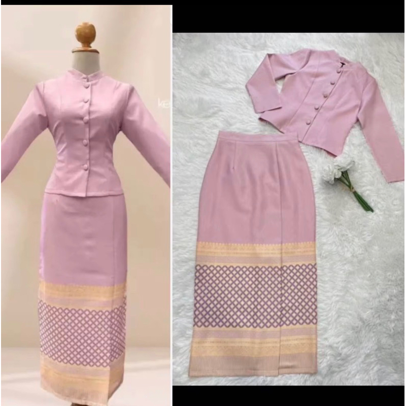 ชุดจิตรลดาแขนยาวสีชมพูลายการบินไทย ผ้าอัดกาว กระชับสวยปัง มีไซส์ถึง4XL มุมมองที่ 3