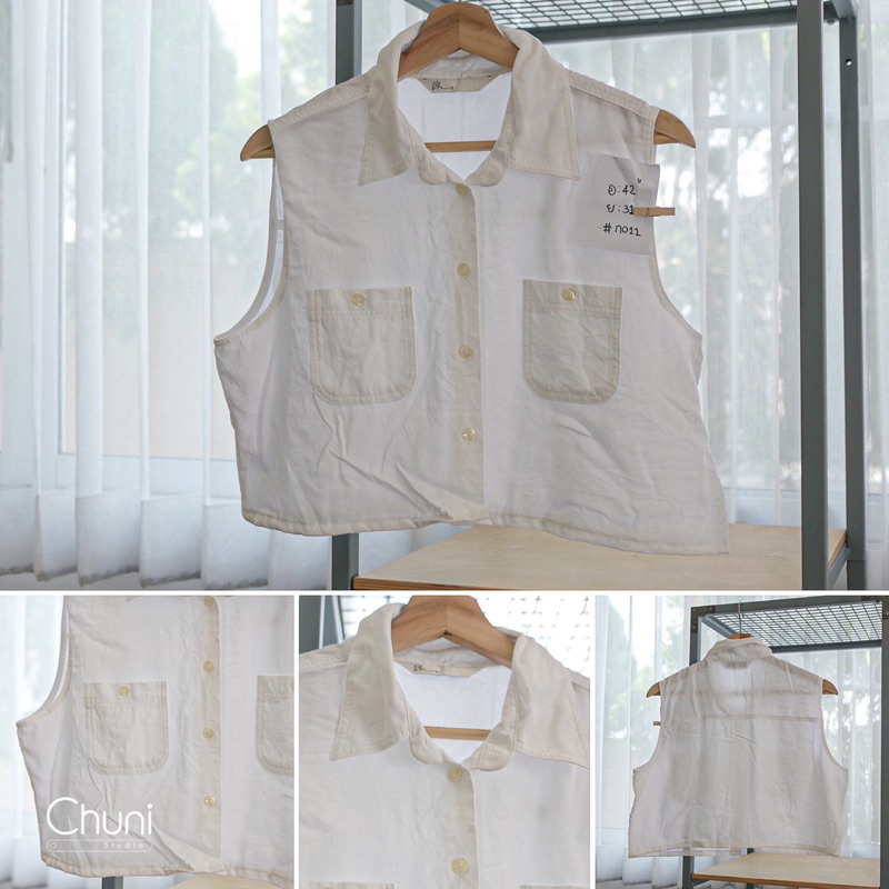 เสื้อแขนกุดสีขาว-งานรีเมค-มือ2-สภาพใหม่-99-ซักเรียบร้อมพร้อมใส่-มีตัวเดียวในโลก