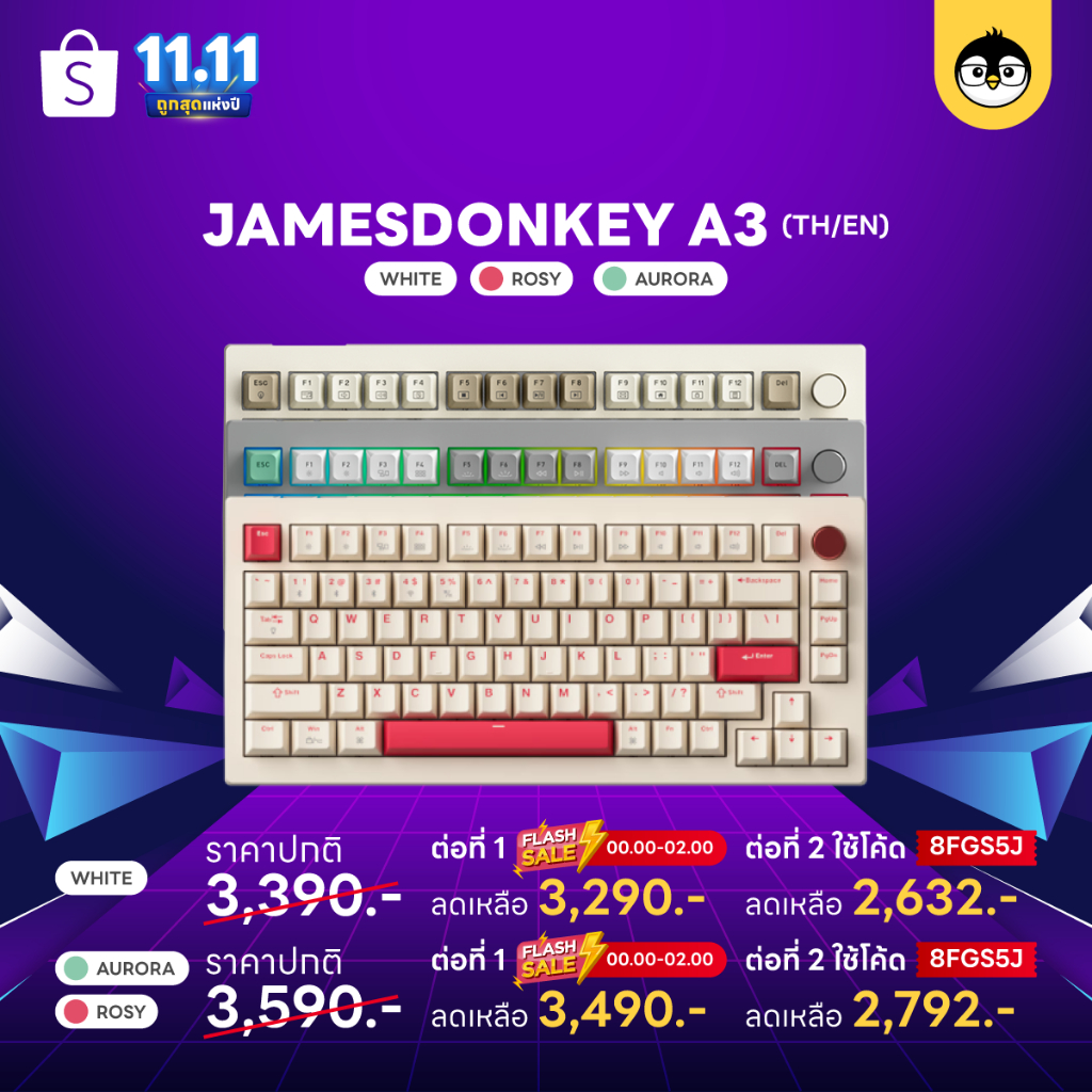 โค้ด-8fgs5j-ลด20-jamesdonkey-a3-gasket-structure-mechanical-keyboard-คีย์บอร์ดไร้สาย-barebone-james-donkey