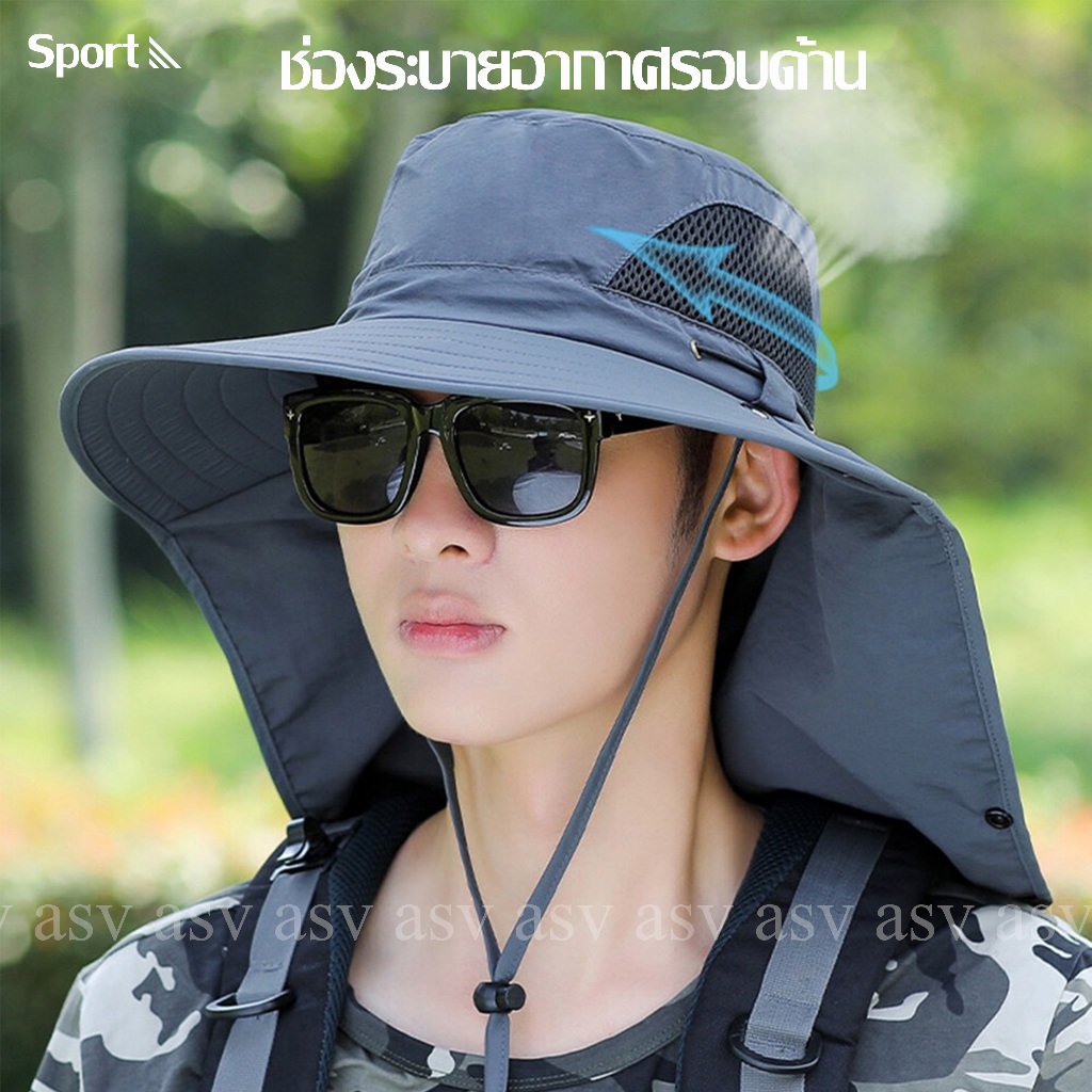 หมวก หมวกกันแดดปีกกว้าง UPF50+ บังแดดได้ 360องศา ไม่อาบชิ้น ระบายอากาศ