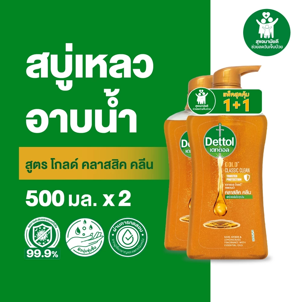 Dettol เดทตอล เจลอาบน้ำ สบู่เหลวเดทตอล แอนตี้แบคทีเรีย สูตรโกลด์ คลาสสิค คลีน