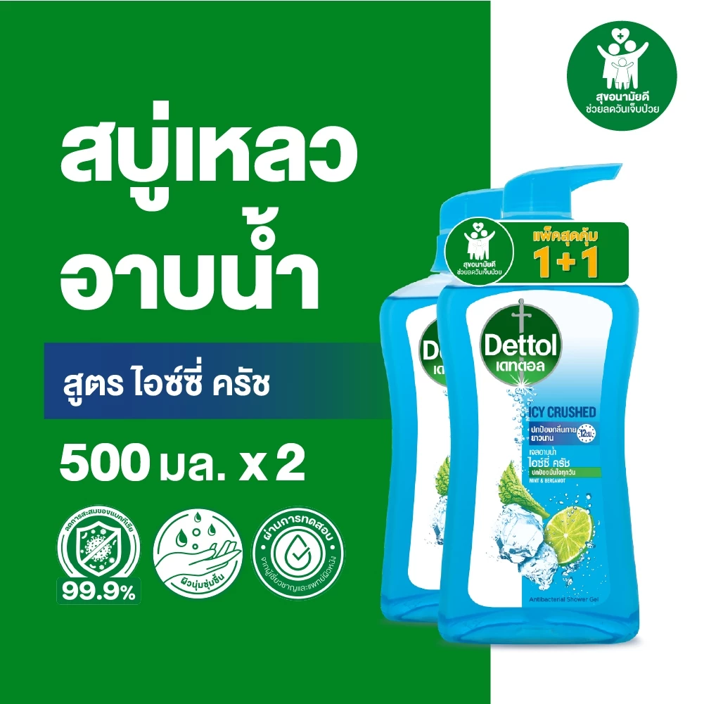 Dettol เดทตอล เจลอาบน้ำ สบู่เหลวเดทตอล แอนตี้แบคทีเรีย สูตรไอซ์ซี่ ครัช
