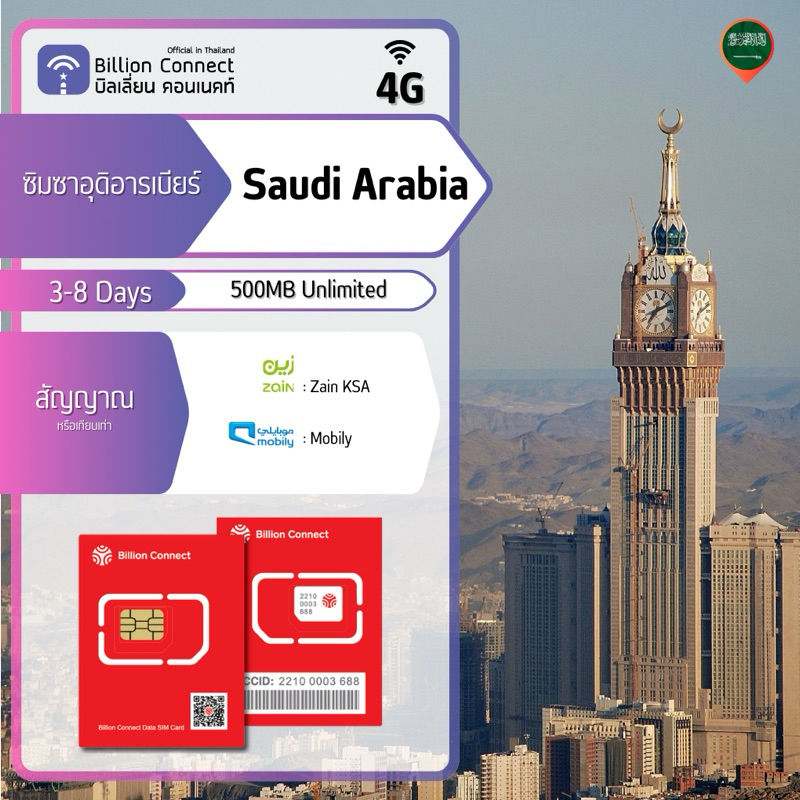 Saudi Arabia Sim Card Unlimited 500MB Daily Zain KSA Mobily 
