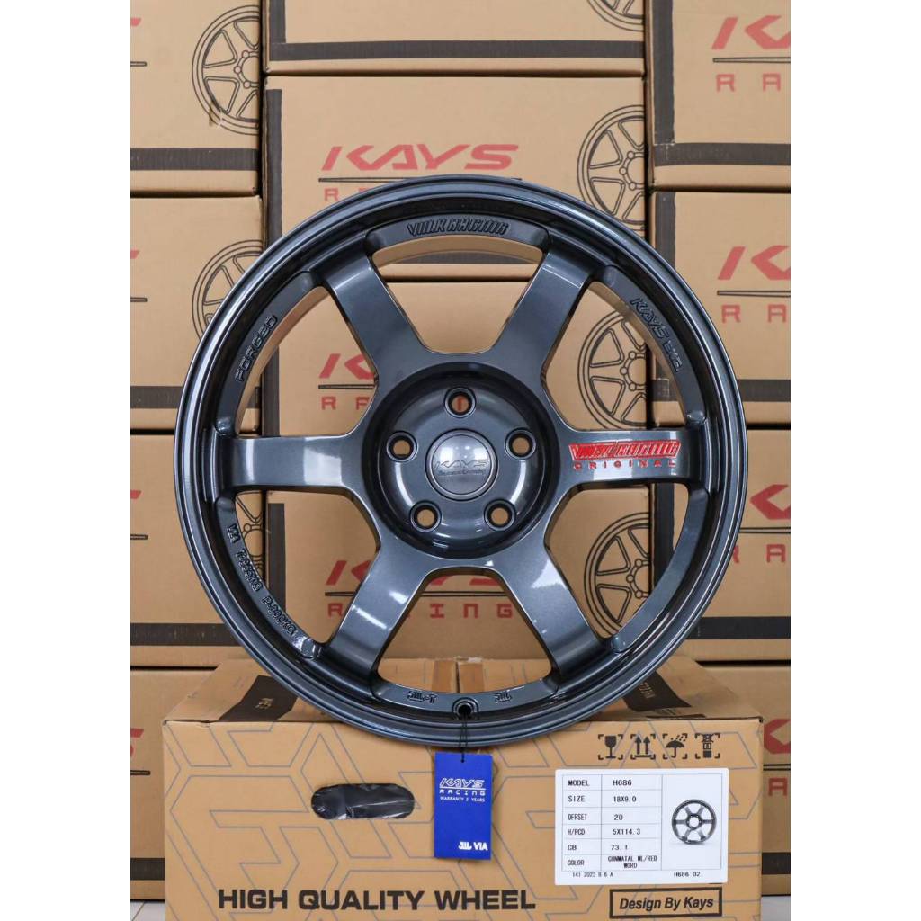 ล้อ TE37 Kays 18x9 et20 สีเทากันเงาหยอดแดง พร้อมยาง Deestone 255/55r18 ...
