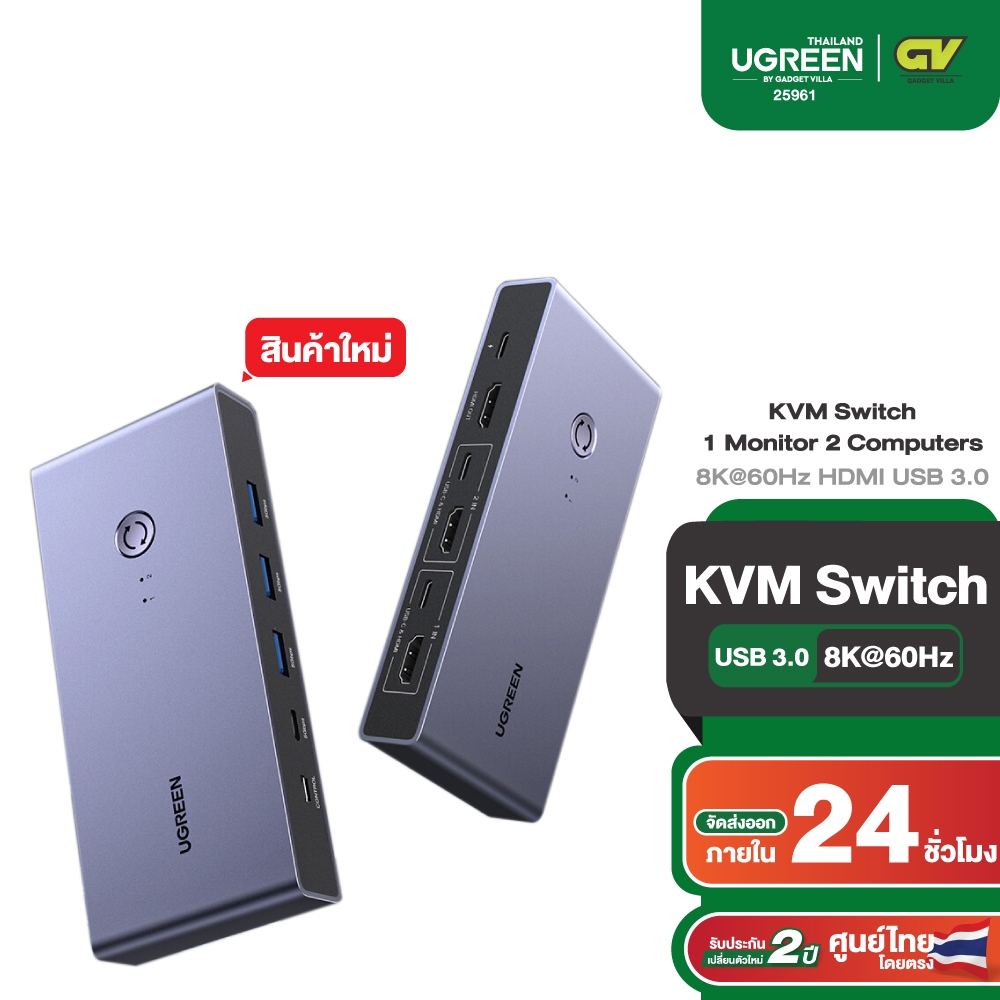 UGREEN 8K 60Hz HDMI KVM Switch พร้อมพอร์ต USB 3.0 4 พอร์ต (3 USBA + 1