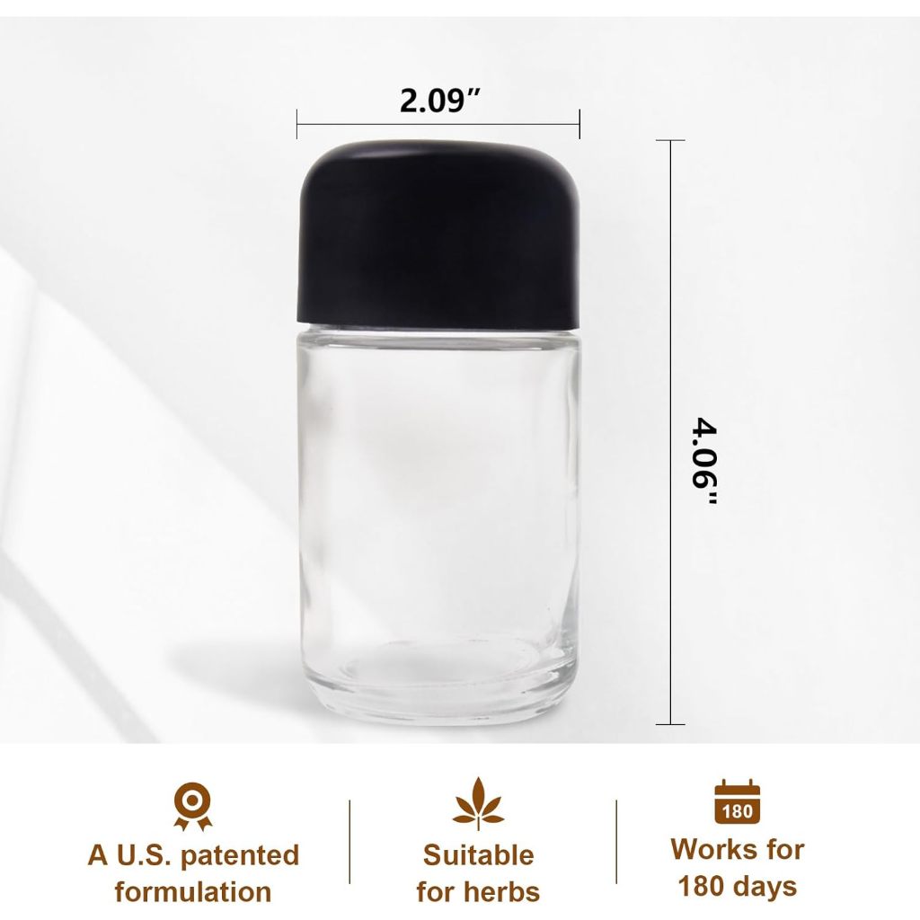 HumidiShield Clear Jar with 2-Way Humidity Control Disc Herb Buds ...