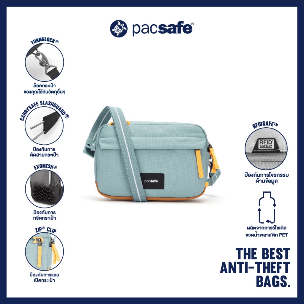 Pacsafe GO Anti Theft CrossBody Bag 2.5L Water Repellent RFID Safe Blocking