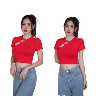 mnv_shopพร้อมส่ง🧧เสื้อครอปแขนสั้น ตรุษจีน 🧧🧧ผ้าเรย่อนทรงสวยใส่สบาย แบบน่ารักๆร ‼️‼️รีบตำนะค่าหมดเร็วมากกก