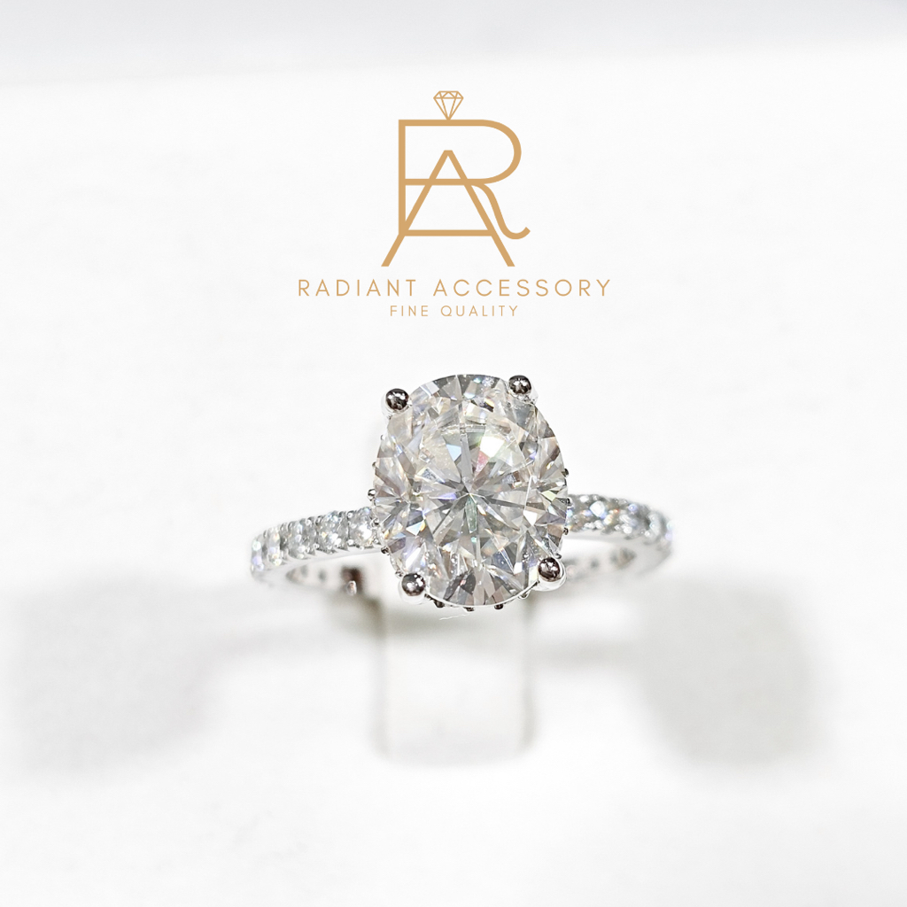 V3 Jewelry® 925 Sterling Silver Moissanite and White Topaz Halo Ring