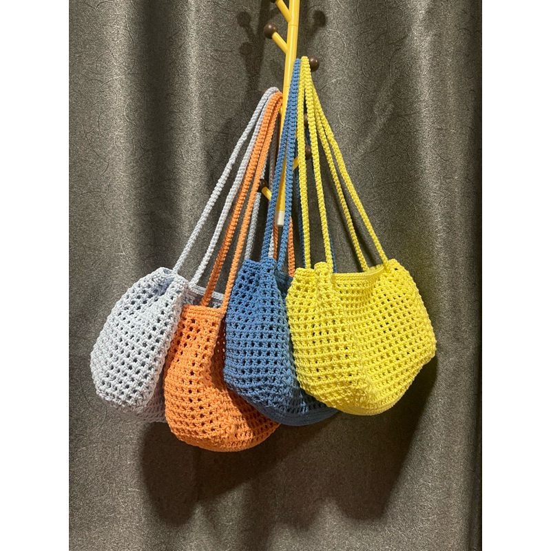 กระเป๋าถักเชือกฟอก ลายตาข่าย mini net bag 2 in 1 | Shopee Thailand