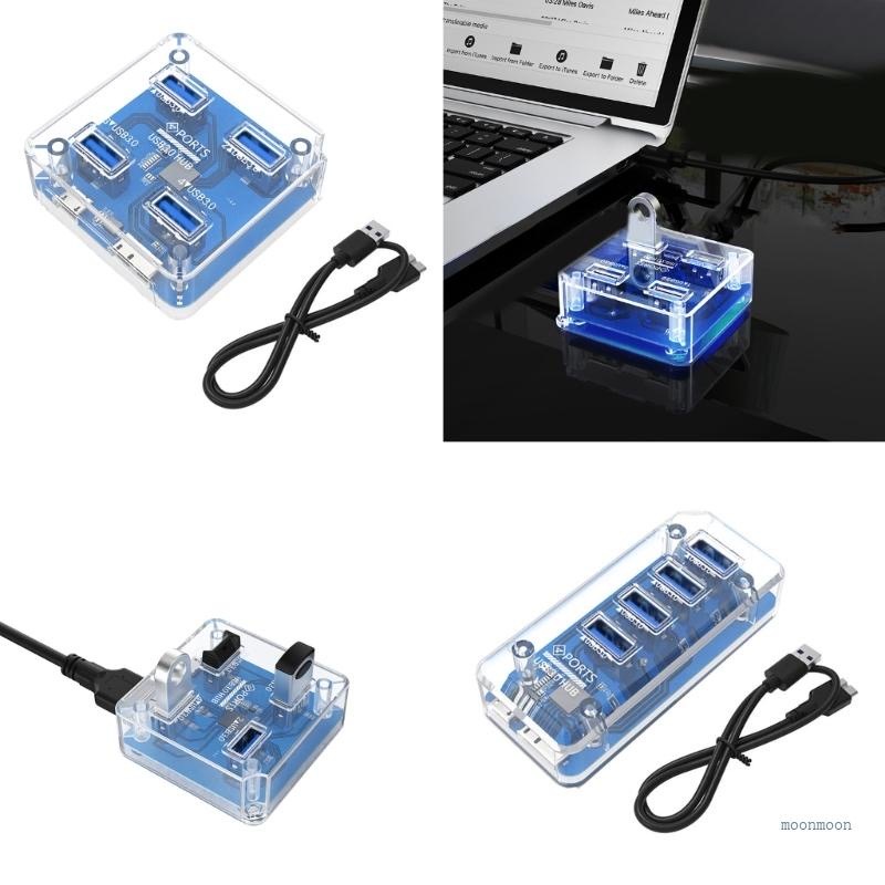 NEW USB 3.0 Transparent HUB External 4 Port USB Splitter with Dual ...