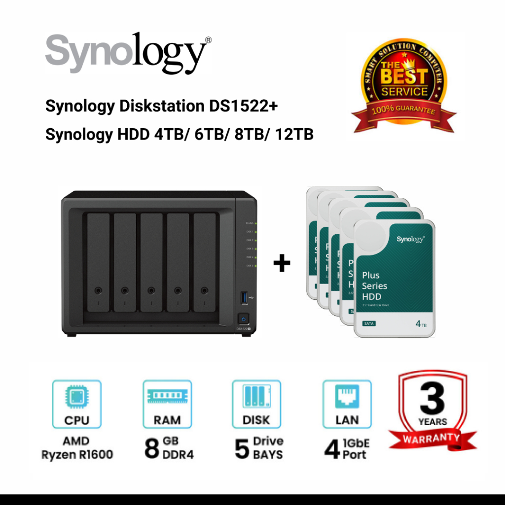 Synology DiskStation DS1522+ 5 Bays Nas + Synology HDD 4TB/6TB/8TB/12TB ...