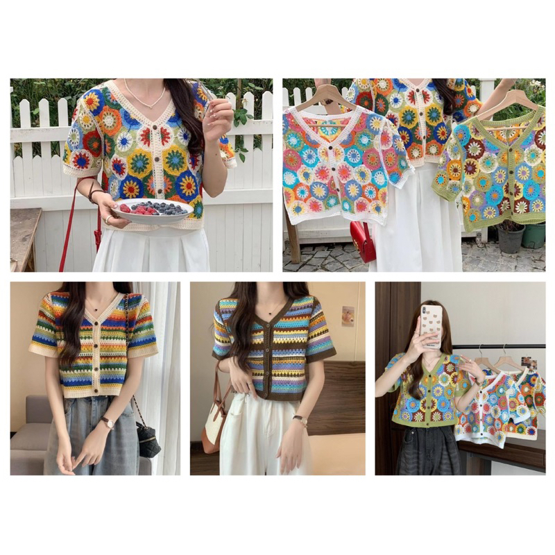 เสื้อครอปไหมพรม เสื้อถักโครเช สไตล์เกาหลี | Shopee Thailand