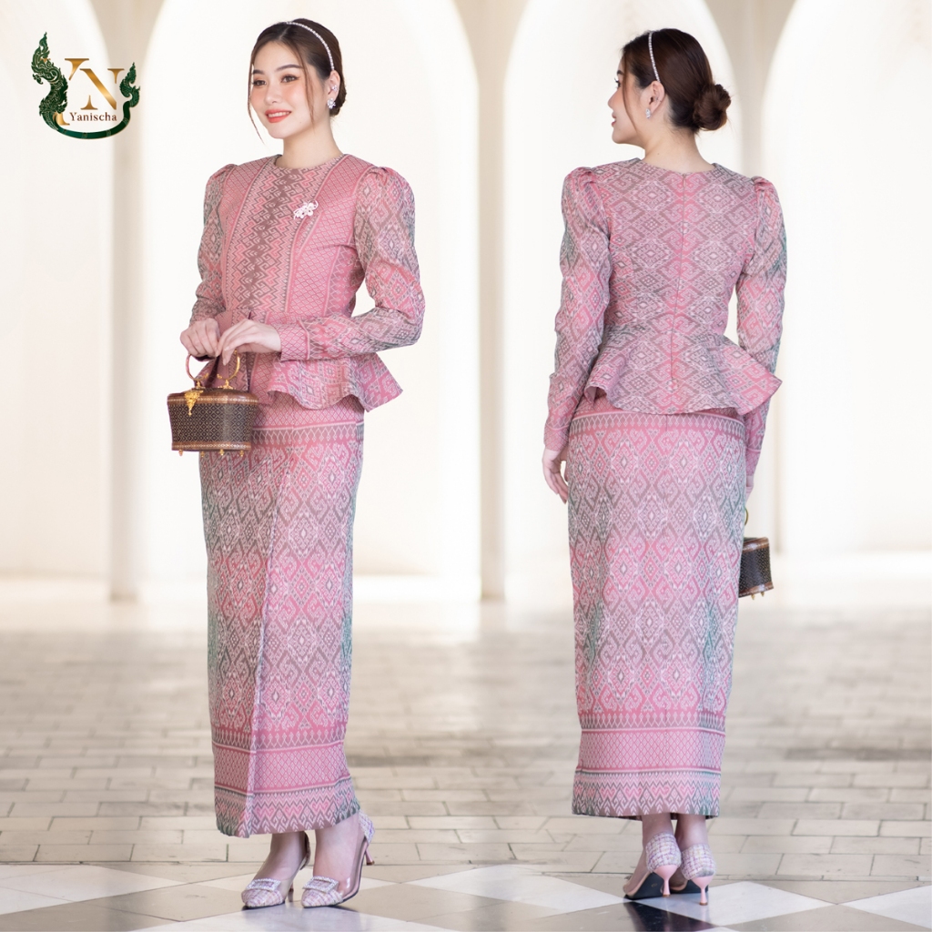 ชุดผ้าฝ้ายโอรส ทรงเอวระบาย ไปวัด ทำบุญ ออกงาน ใส่แล้วดูผอม สง่า งานฝีมือไทย มุมมองที่ 2