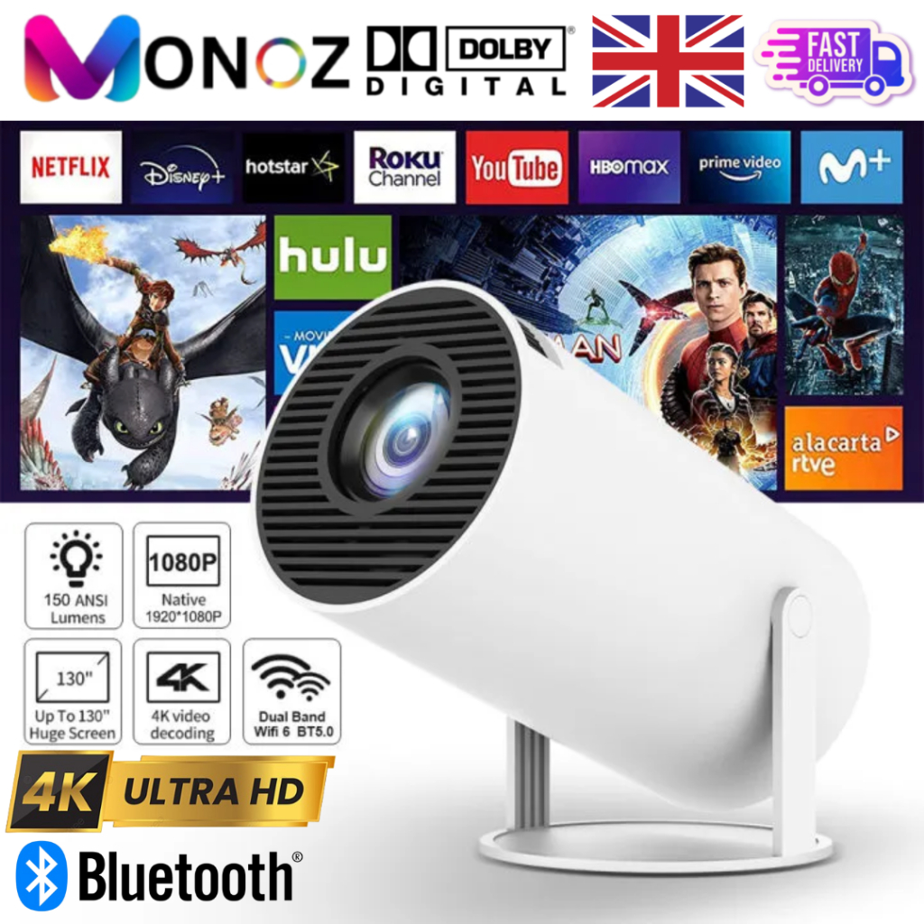 MONOZ HY300 Projector โปรเจคเตอร์ 4K Android 11.0 LCD 1280P x 720P ...