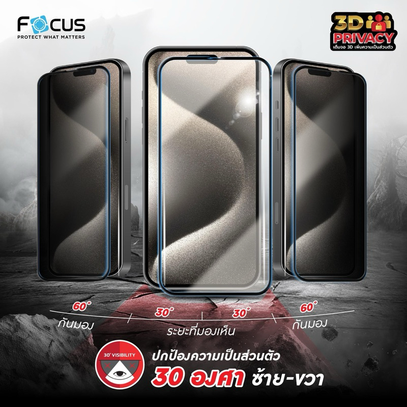 [FA168] [ไอโฟน 15 Pro/15promax] Focus ฟิล์มกระจกอัลติเมทกลาส กันมอง ...