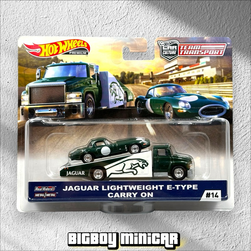 Hot Wheels Team Transport 1/64 - Camion Avec Jaguar E-type Lightweight #14, Modèle 2019 Neuf