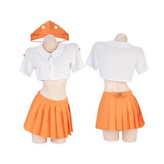 [ซื้อครบ 30.- ลดค่าส่ง 80.-] ชุดนอนน้องหมีส้ม 2 ส่วน ชิ้นบนเสื้อเชิ๊ตแขนสั้นโชว์หน้าท้อง ชิ้นล่างกระโปรงบาน