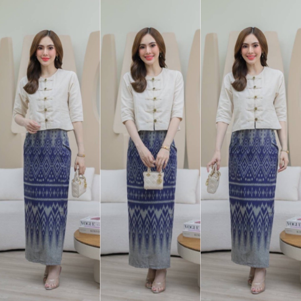 (แนะนำมีไซร้36″-48″) ชุดผ้าไทยเสื้อ+ผ้าถุง ใส่งานแต่ง งานบุญ งานบวช งานแห่ สวยมากค่ะ