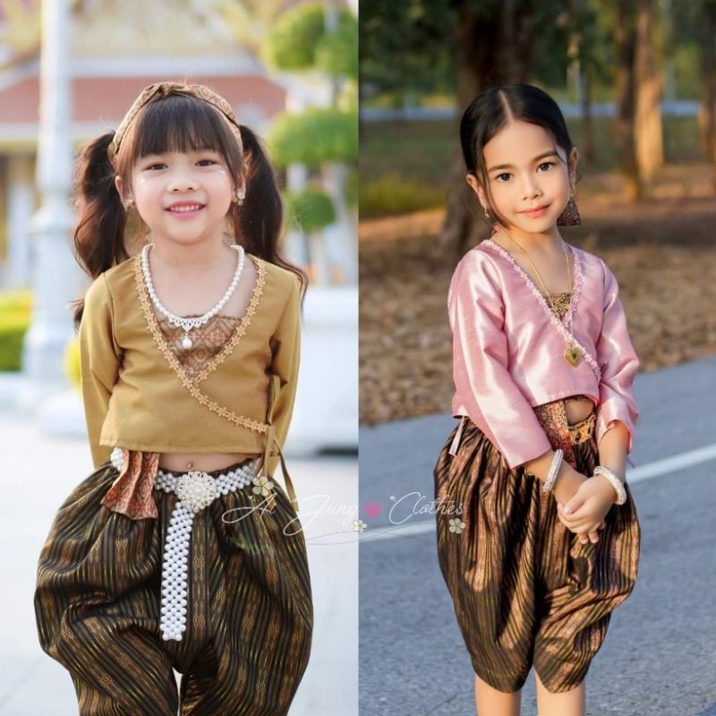 ชุดไทยเด็กแม่พุดตาน ผ้าไหมแท้ ตามรอยละครดัง 4 ชิ้น ใส่สบาย ไม่ร้อน ไม่คัน มุมมองที่ 5