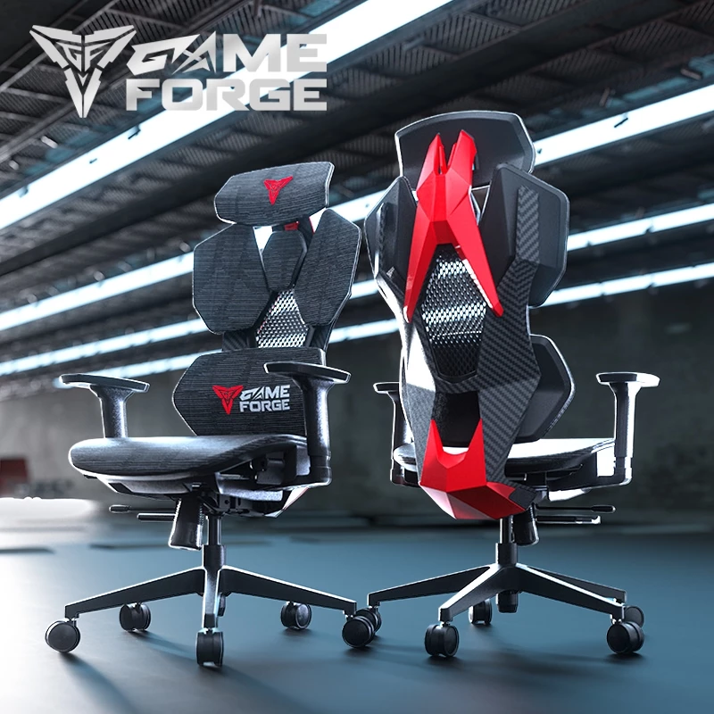 GAMEFORGE เก้าอี้เล่นเกม ergonomic gaming chair รุ่น Ergo Master เก้าอี้สีดำ สีแดง สีเหลือง สีชมพู สีเทา เก้าอี้แบ่งส่วนด้านหลังปรับมุมเอนได้สามความเร็ว