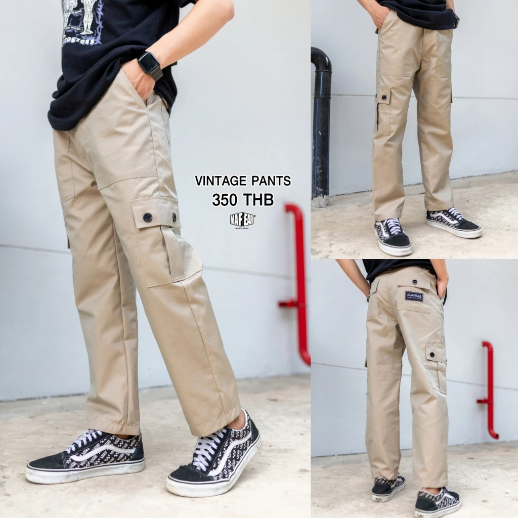 MAFEAR – กางเกงขายาว กางเกงวินเทจขายาว 6 กระเป๋า รุ่น Vintage Pants VT4 สีเบจ สีกรมท่า สีดำ สีเขียวขี้ม้า สีเทา สีเขียวหม่น