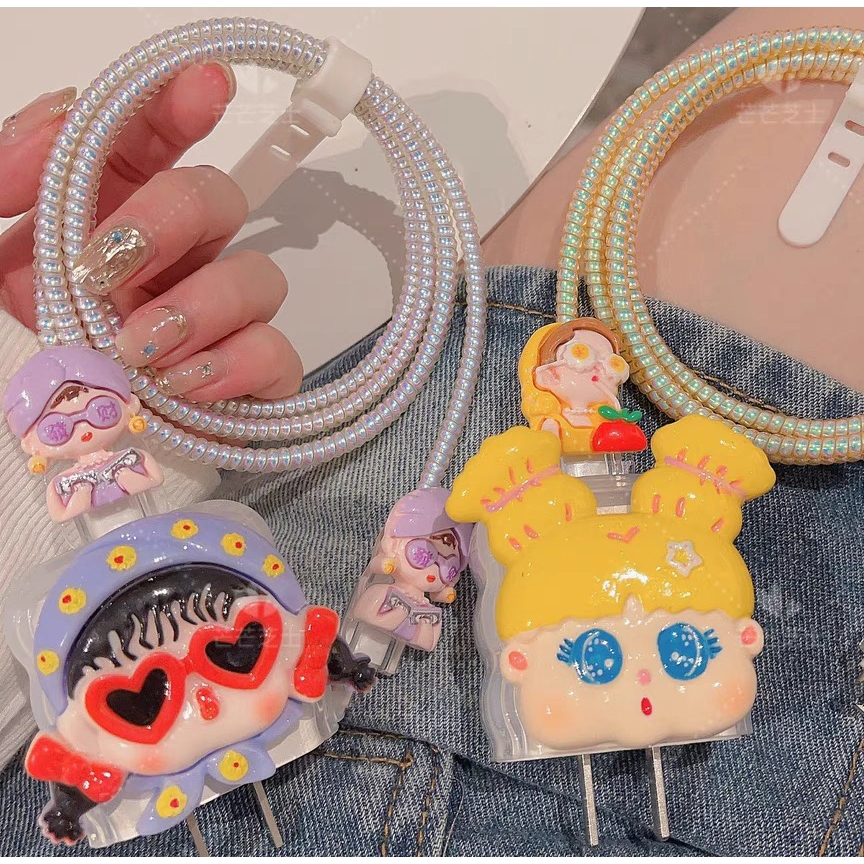 【ส่งจากไทย  มาใหม่ 1ชุด 5ชิ้น】 เคส สำหรับ ไอโฟน Apple Power Adapter 18W/20W สายชาร์จ ลายการ์ตูนน่ารัก  Cable Bite - 3