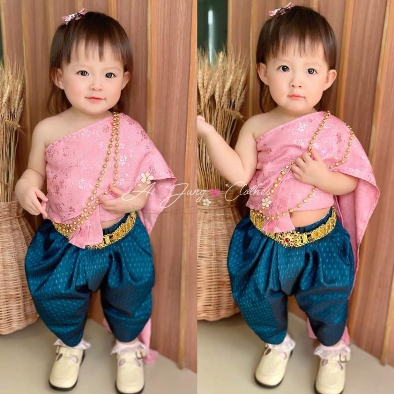 แม่พุดตาน ชุดไทยเด็กสไบสำเร็จ ไม่ต้องพัน ใส่ไปเรียน งานเทศกาล สีหวานน่ารัก มุมมองที่ 5