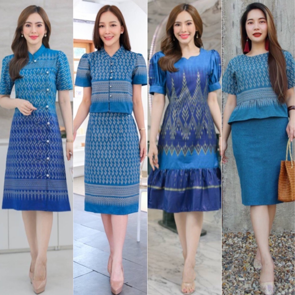 ชุดผ้าไทยสีฟ้าวันแม่ (มีไซร้ อก36′-อก52′) สวยทุกชุดค่ะ