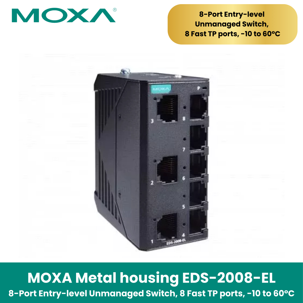 MOXA EDS-2008-EL 8-Port Entry-level Unmanaged Switch, 8 Fast TP ports ...