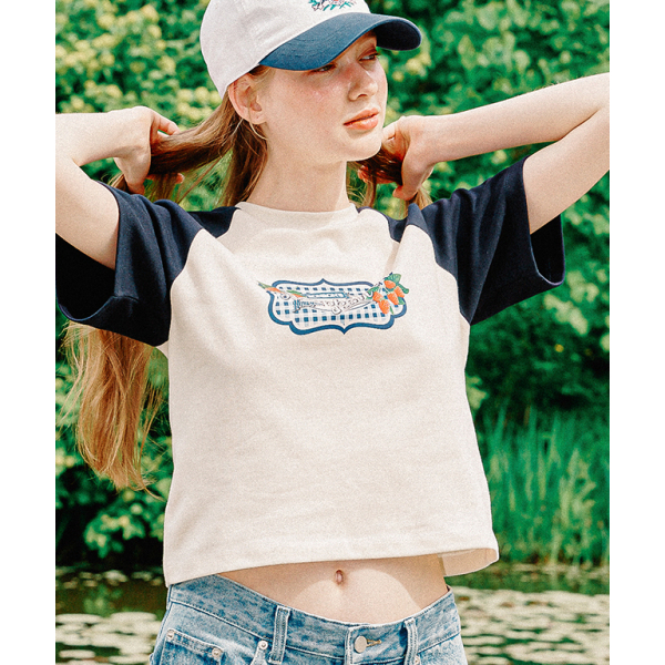 Ronron Raspberry Jam Raglan Crop T Shirt (Red, Navy, White