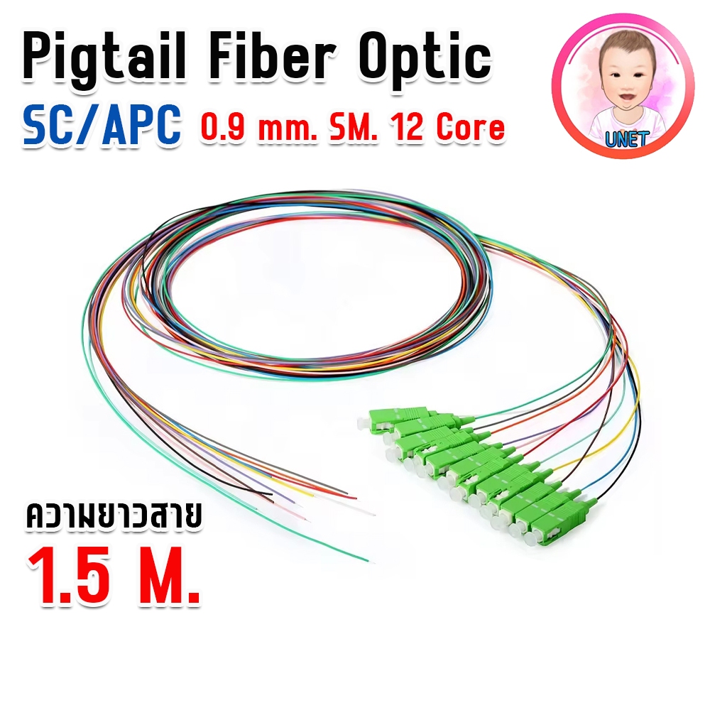 สายไฟเบอร์ออฟติกพิกเทล (Pigtail) 12 Core ชนิดหัว SC/APC จำนวน 12 เส้น ...