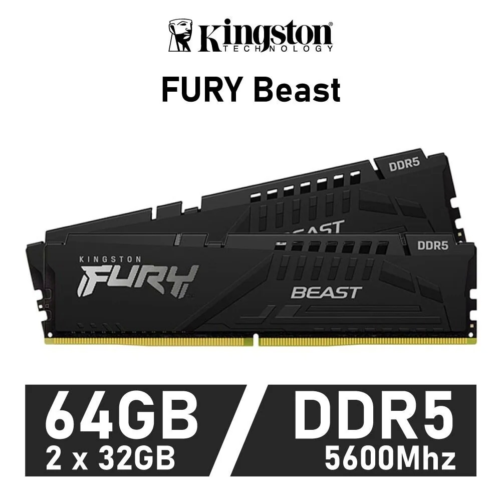 キングストン Kingston 32GB DDR5 5200 16GBx2 Kingston FURY Beast 32GB (2x16GB) 5200MT/s DDR5 CL40 Kit of