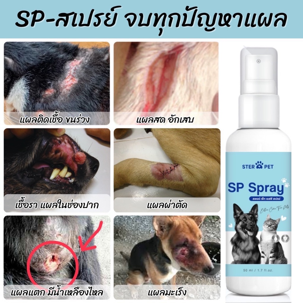 SP Spray เอสพี สเปรย์นาโน ฉีดพ่น สำหรับสัตว์เลี้ยงสุนัข แมว สำหรับแผล ...