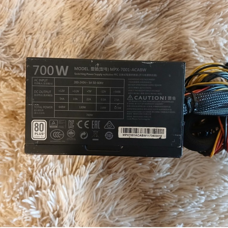 PSU (80+ White) 700w. COOLER MASTER Masterwatt Lite (230V) | Shopee ...