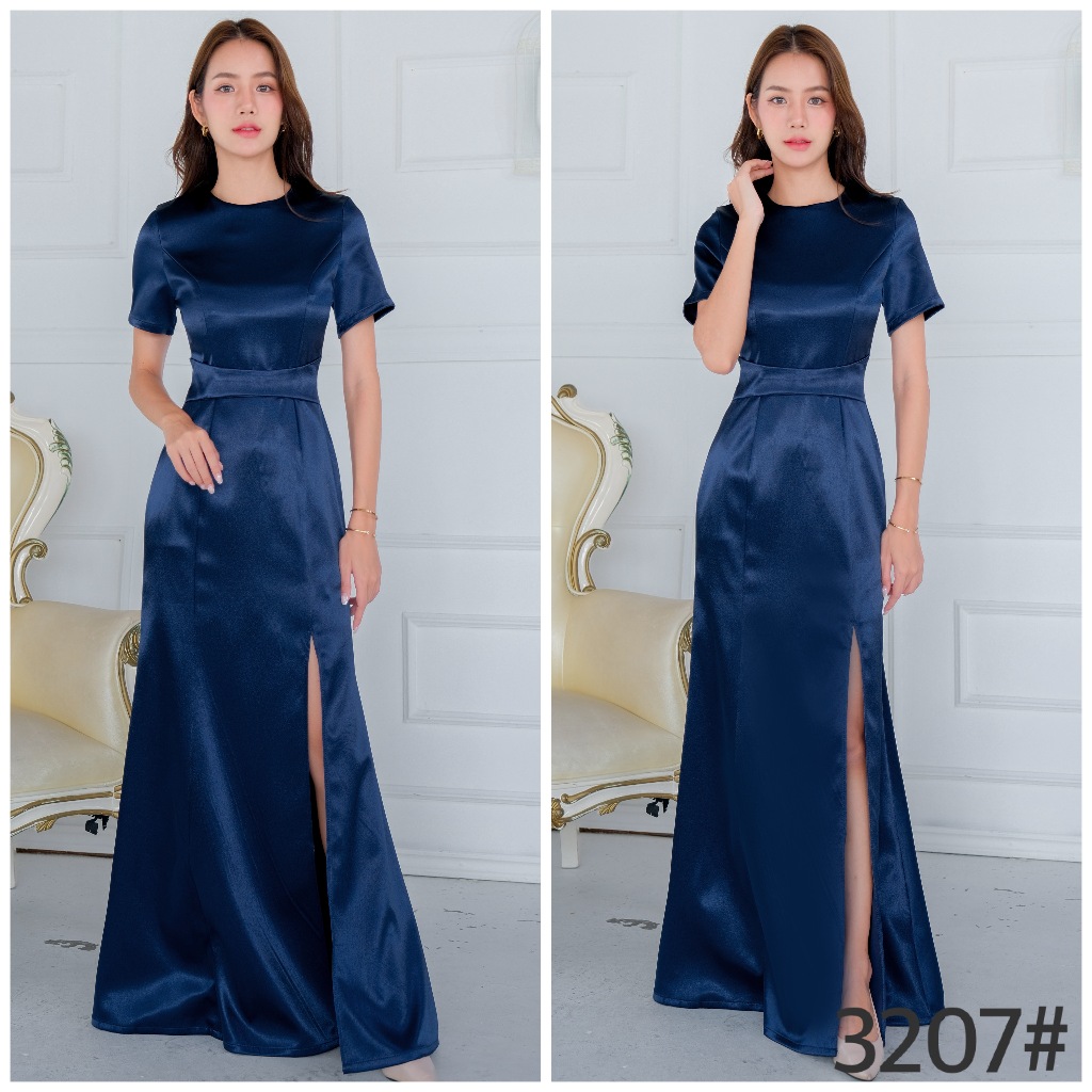 FN3207 ราตรียาวผ่าหน้า ชุดเดรสเพื่อนเจ้าสาว เนื้อผ้าหรูหรา LUXURY707