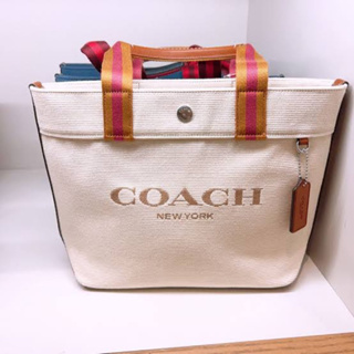 (ผ่อน0%) กระเป๋าผ้า Coach Small Canvas Tote CK168 สีครีม 9นิ้ว