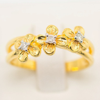 แหวนดอกไม้ 3 ดอกเรียงกัน หวานๆ 🌸🌸🌸🍃 แหวนเพชร แหวนทองเพชรแท้ ทองแท้ 37.5% (9K) ME636