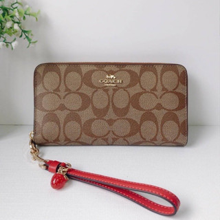 🎀(สด-ผ่อน) CH595 Long Zip Around Wallet In Signature Canvas With Strawberry