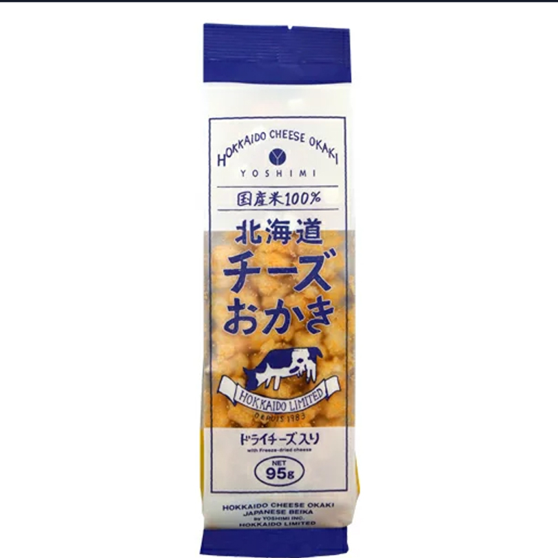 พร้อมส่ง-yoshimi-hokkaido-milk-cheese-okaki-95g-ขนมข้าวพองอบกรอบ-ผสมชีสเข้มข้น-2-ชนิด-เชดดาร์ชีส-และกาด้าชีส